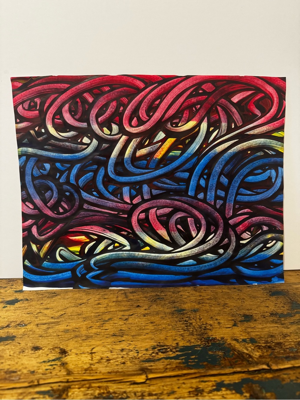 Abstract Multicolor Graffiti-Style Watercolor Art - Red, Blue, Black